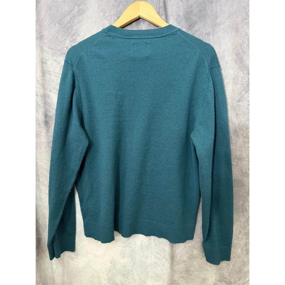 Abercrombie & Fitch Mens XL Teal Blue Cotton Merino Wool Crewneck Moose Sweater